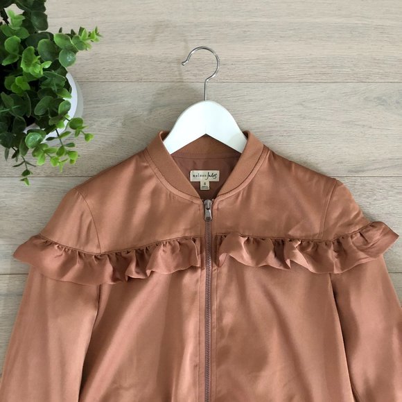 Maison Jules Satin Ruffled Bomber Jacket - Picture 3 of 12